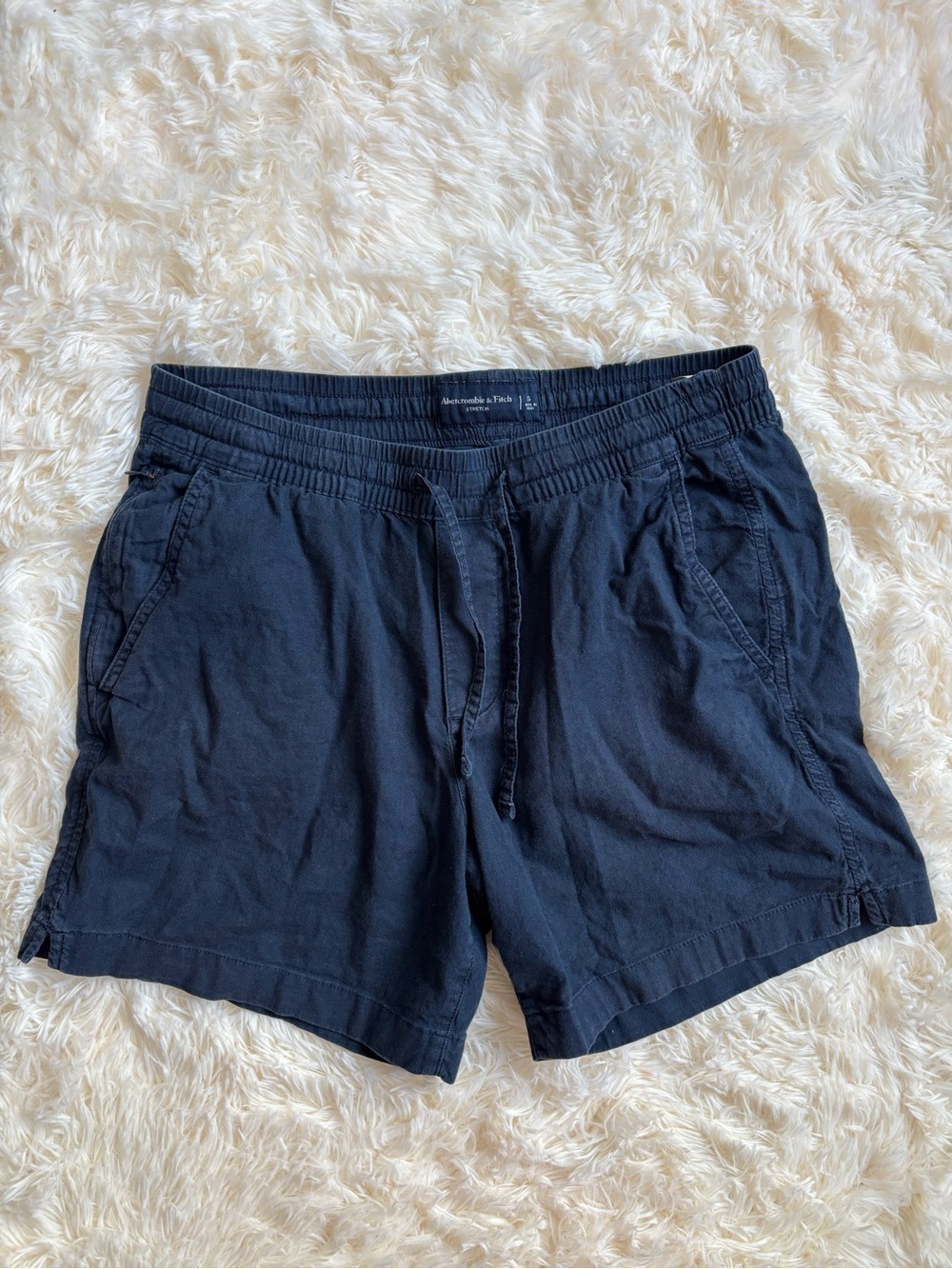 Abercrombie & Fitch Linen Blend Pull-On Shorts Navy Drawstring Womens S